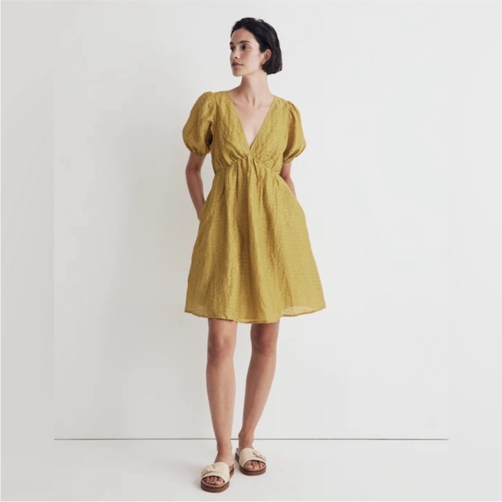 Madewell‎ Annamarie Mini Dress Citrus Lime Cutout Back V-Neck Size 6 NWT linen